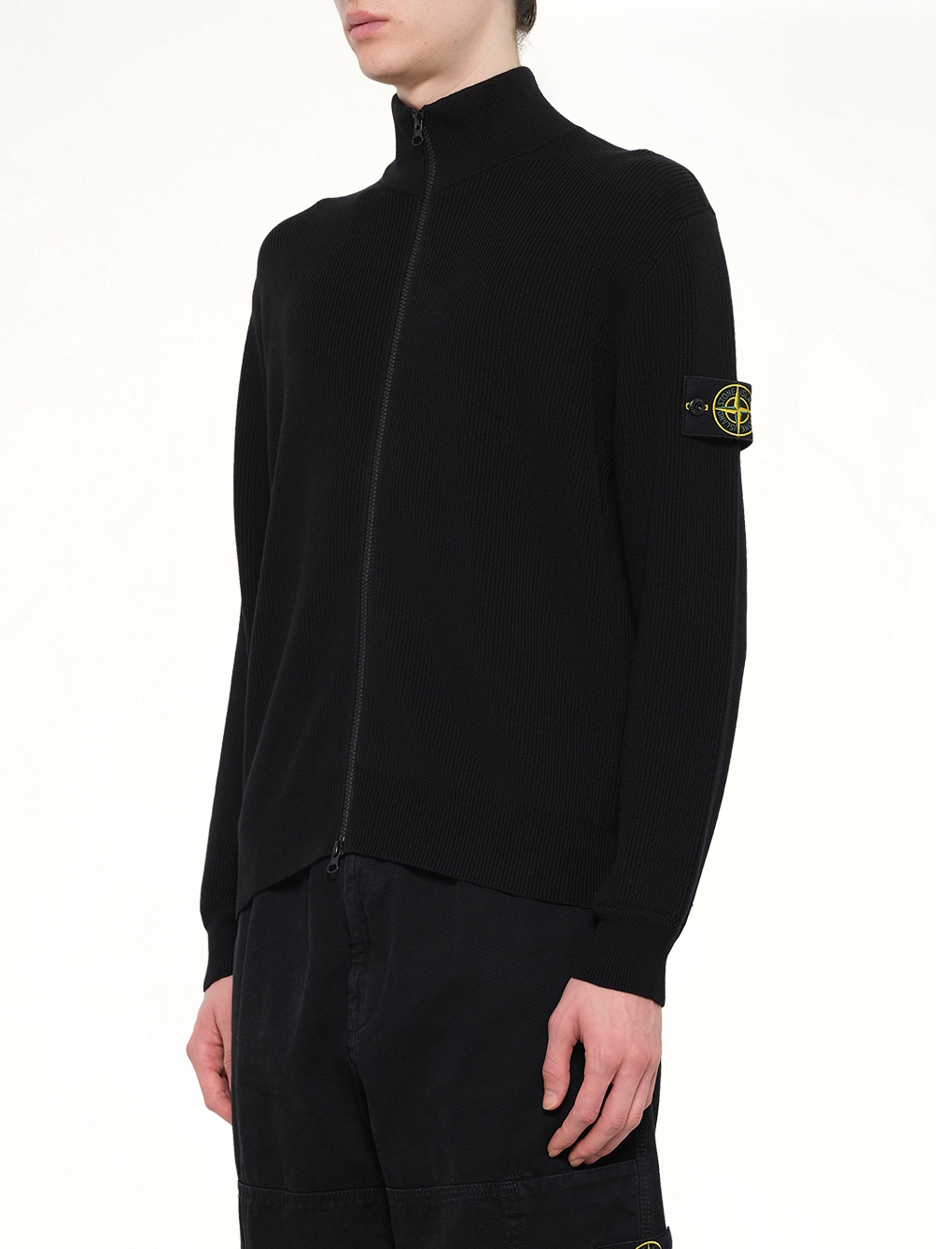 5100126 Ribbed Cotton Zip-Up Jumper in Black