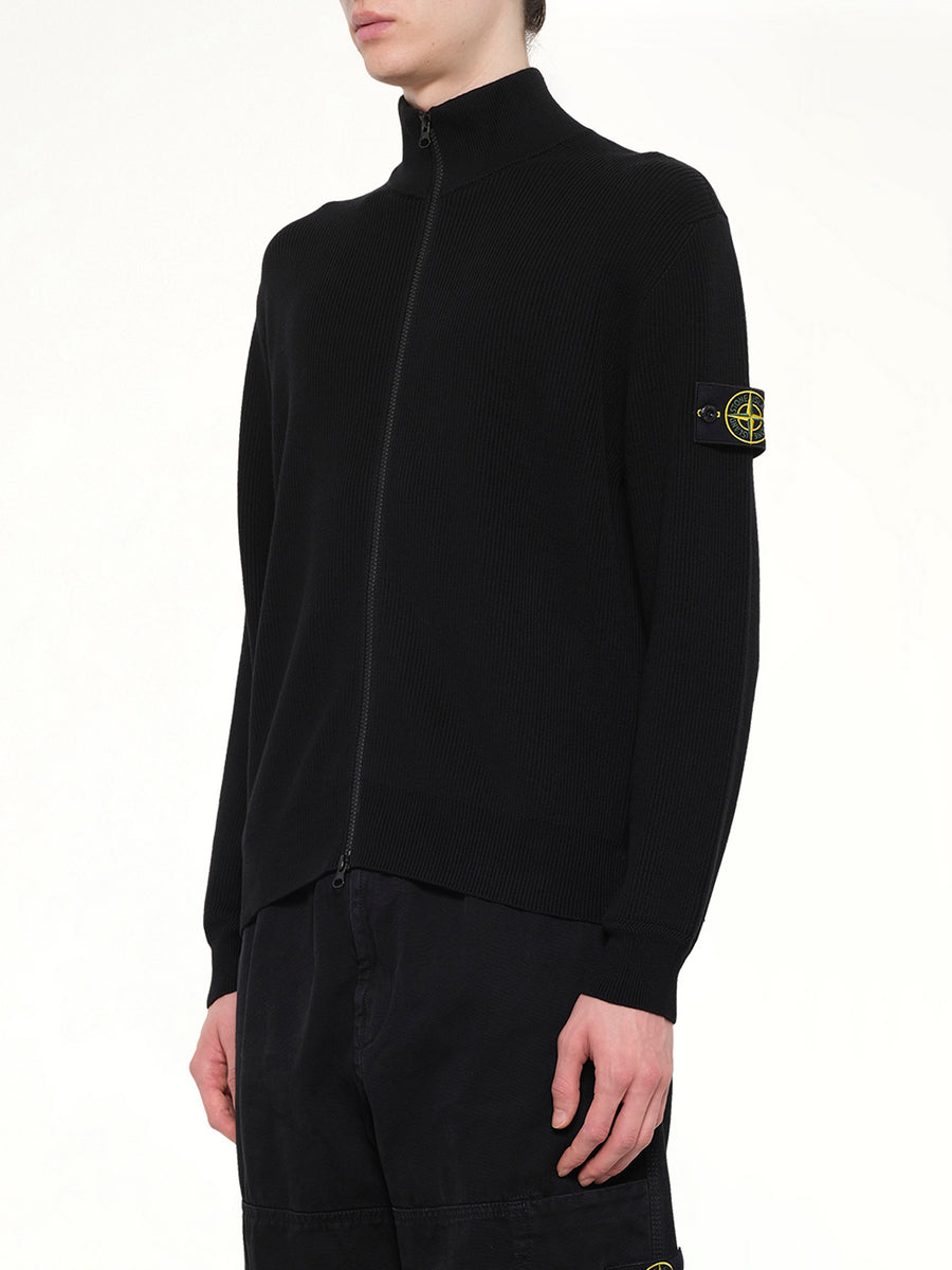 5100126 Ribbed Cotton Zip-Up Cardigan in Black