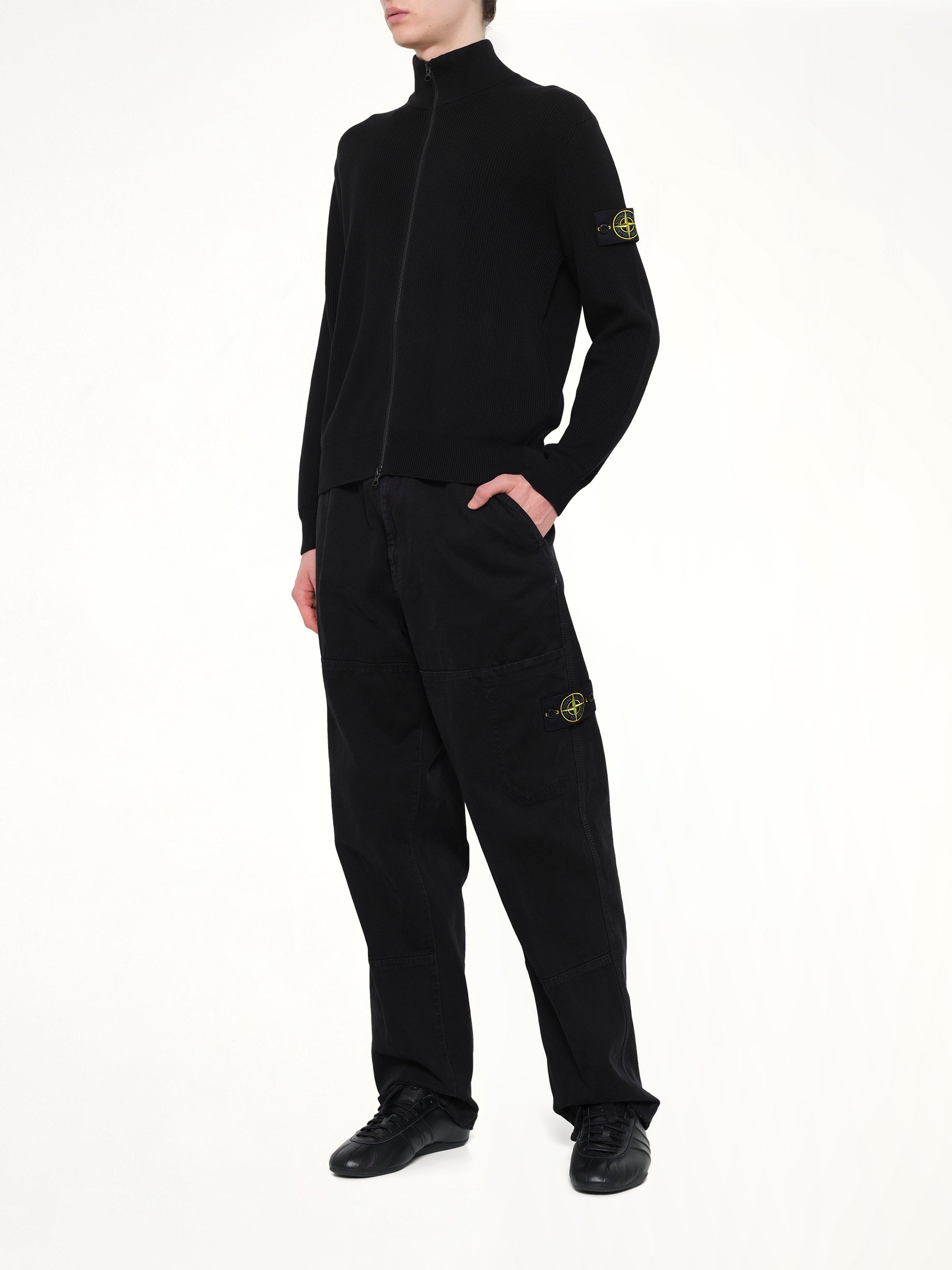 5100126 Ribbed Cotton Zip-Up Jumper in Black