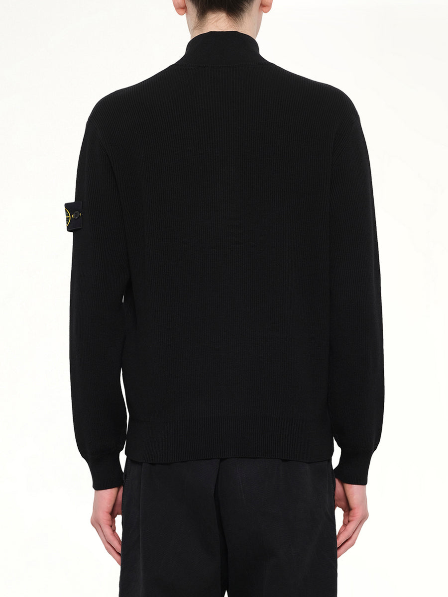 5100126 Ribbed Cotton Zip-Up Cardigan in Black
