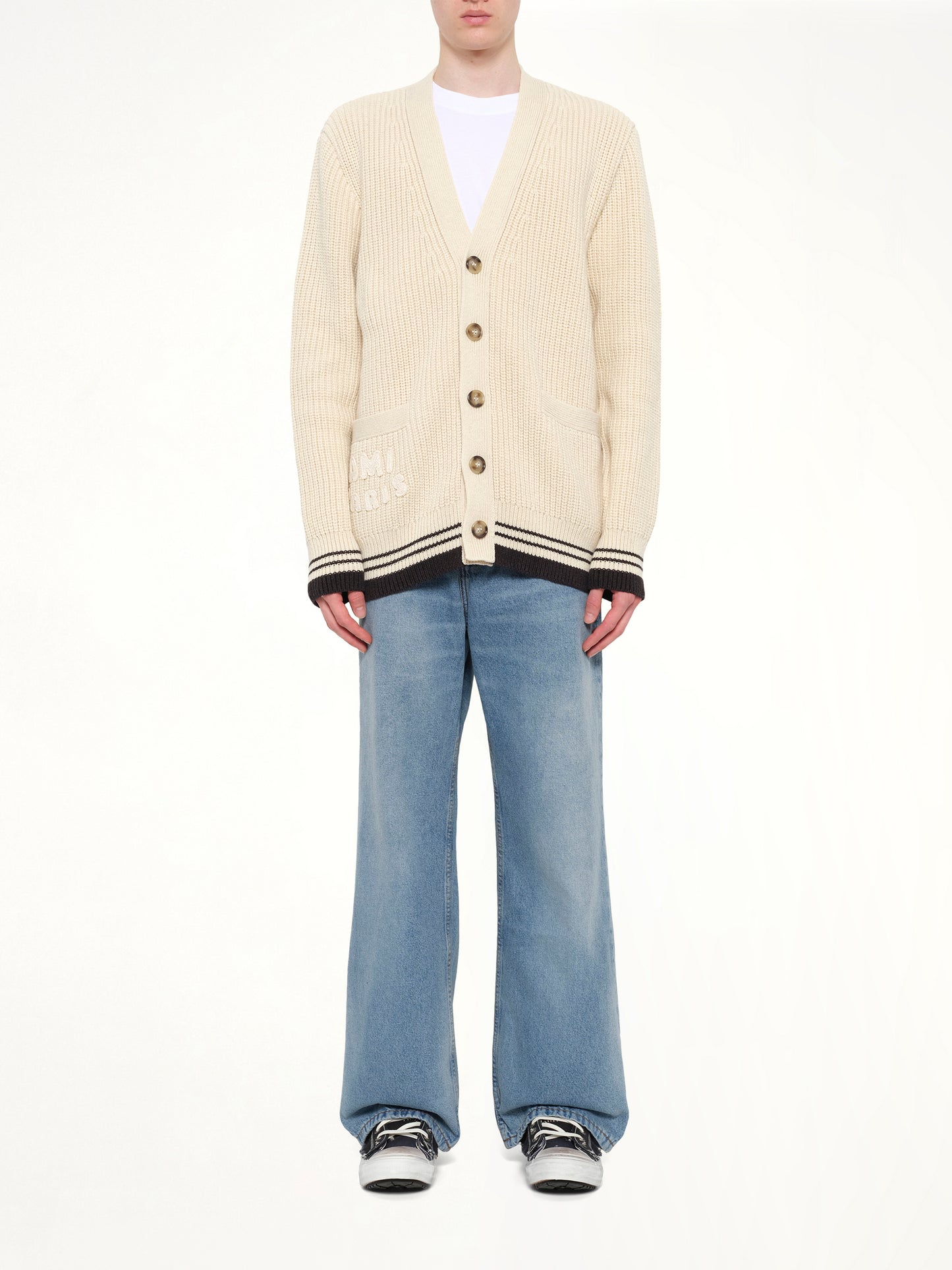 Cardigan with ADC and Ami Paris Patch in Cream