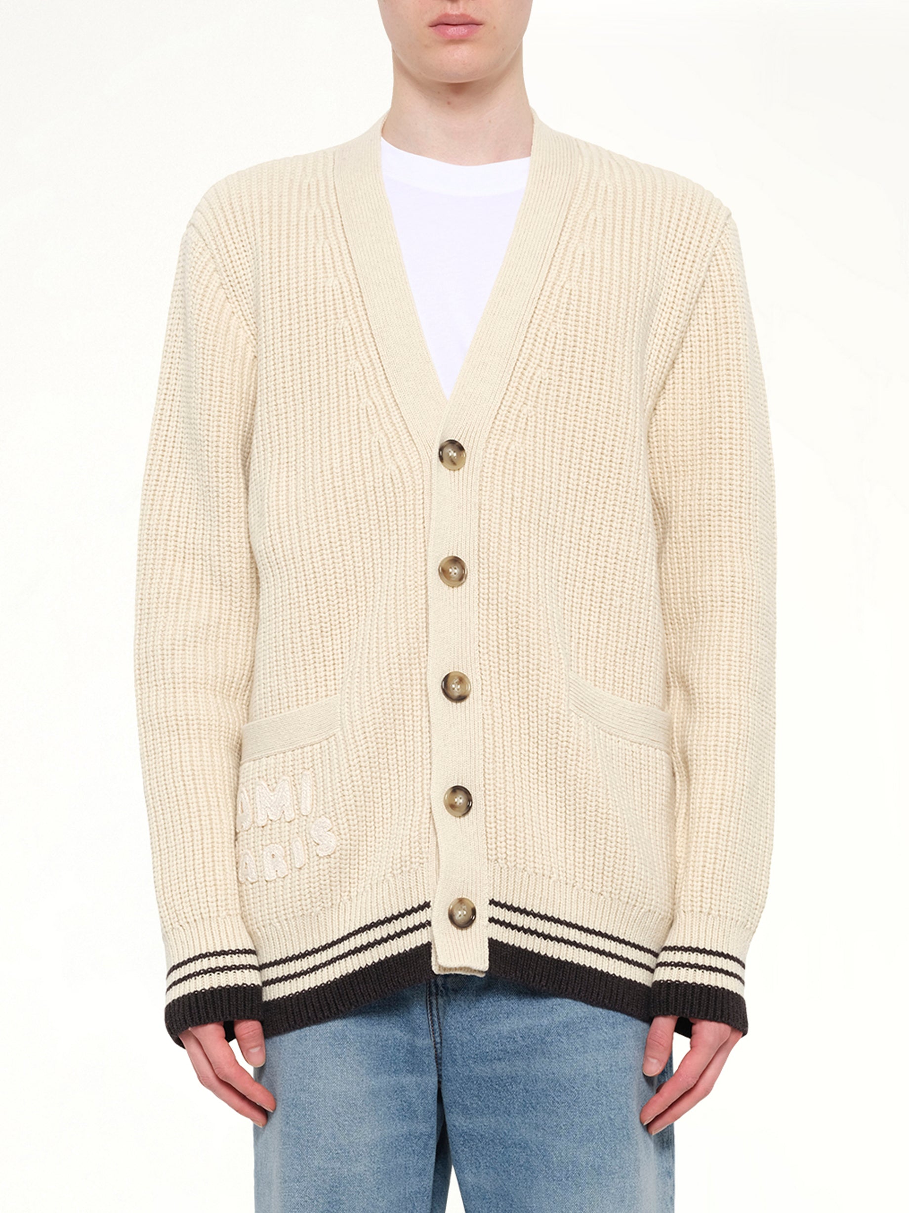 Cardigan with ADC and Ami Paris Patch in Cream