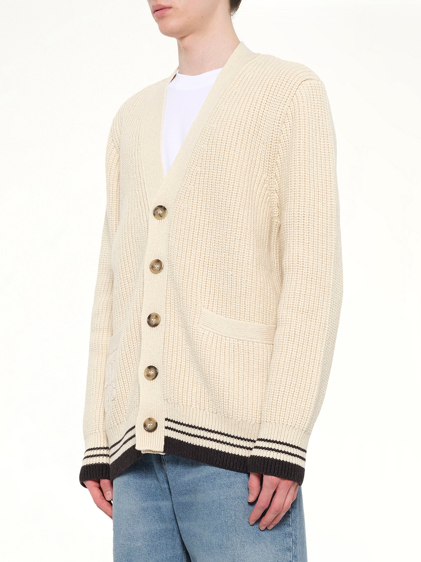 Cardigan with ADC and Ami Paris Patch in Cream