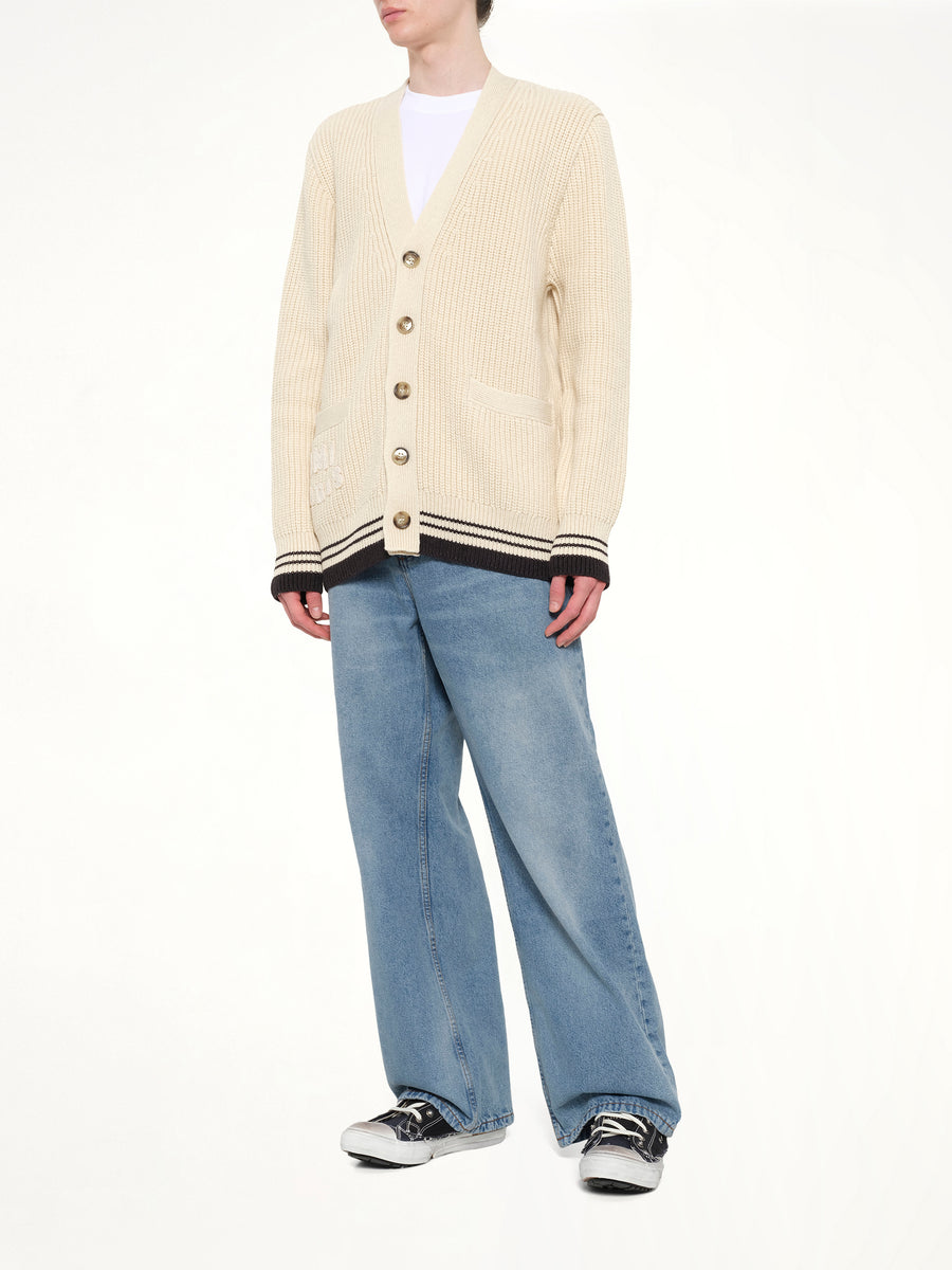 Cardigan with ADC and Ami Paris Patch in Off White