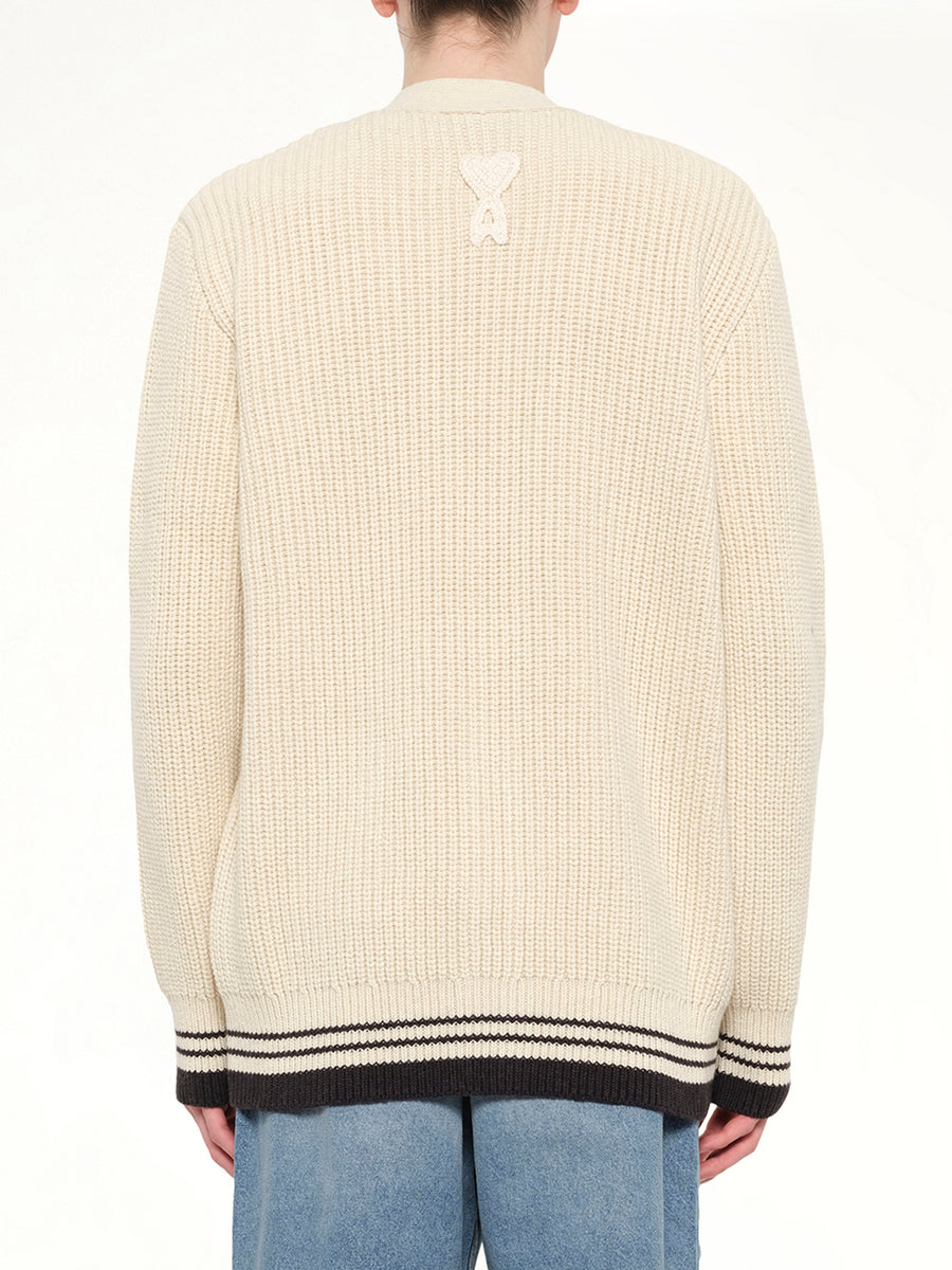 Cardigan with ADC and Ami Paris Patch in Off White