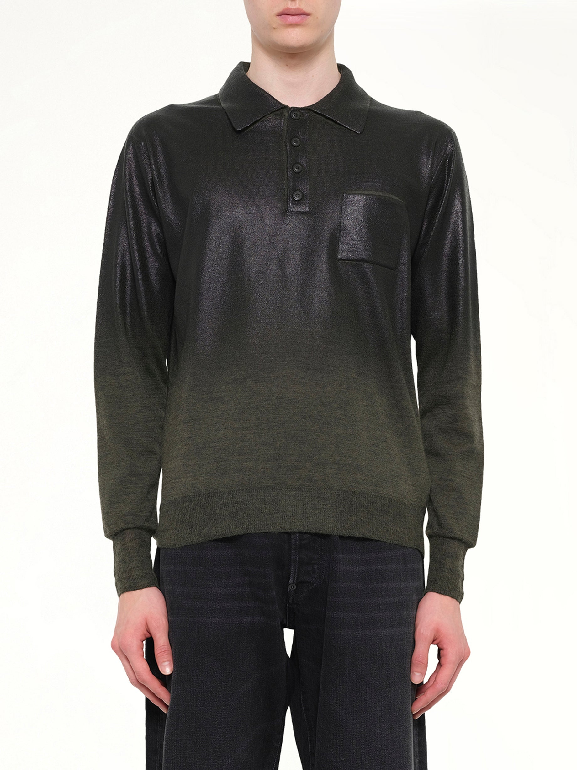 Coated Knit Polo in Green/Black