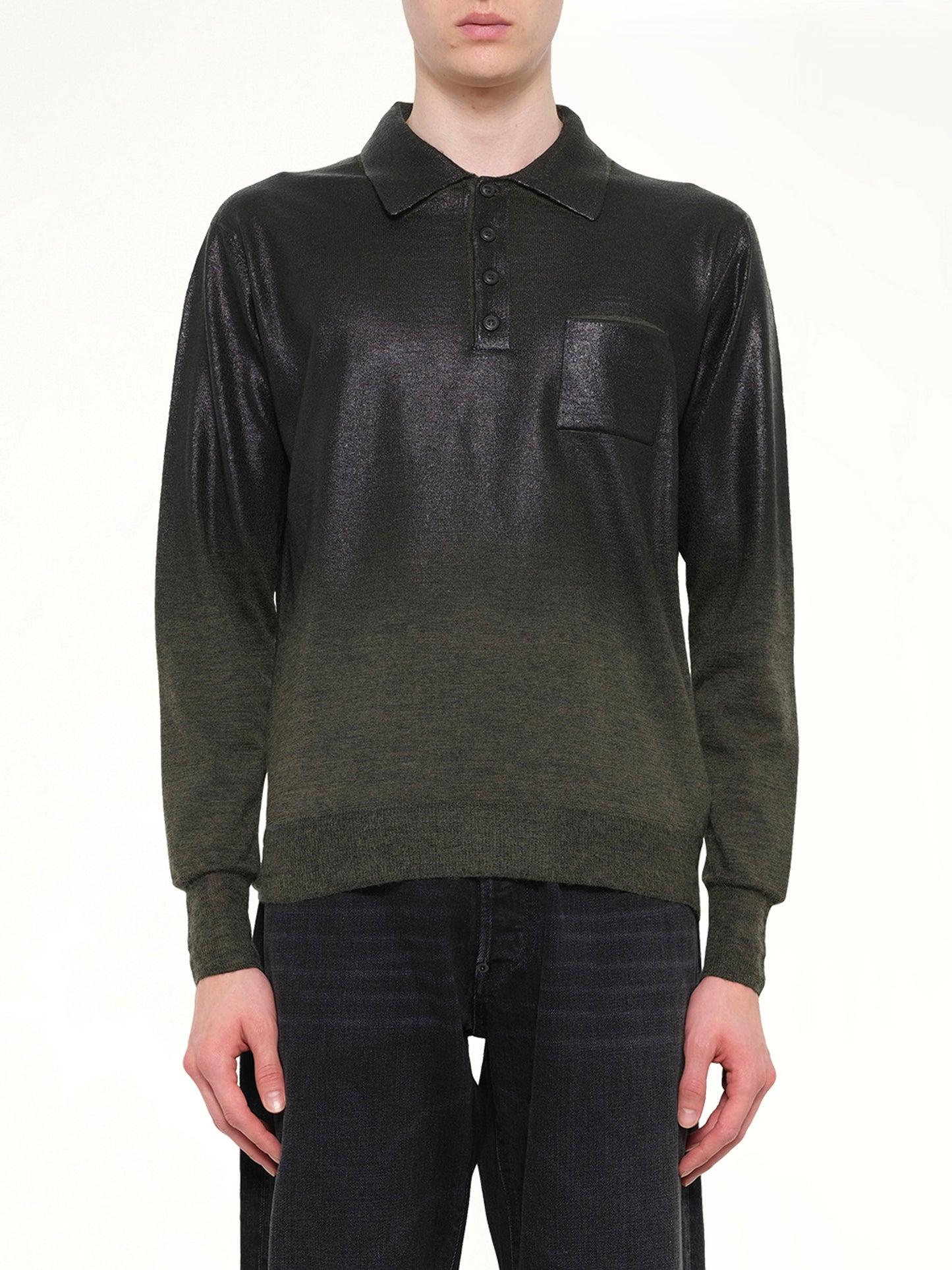 Coated Knit Polo in Green/Black