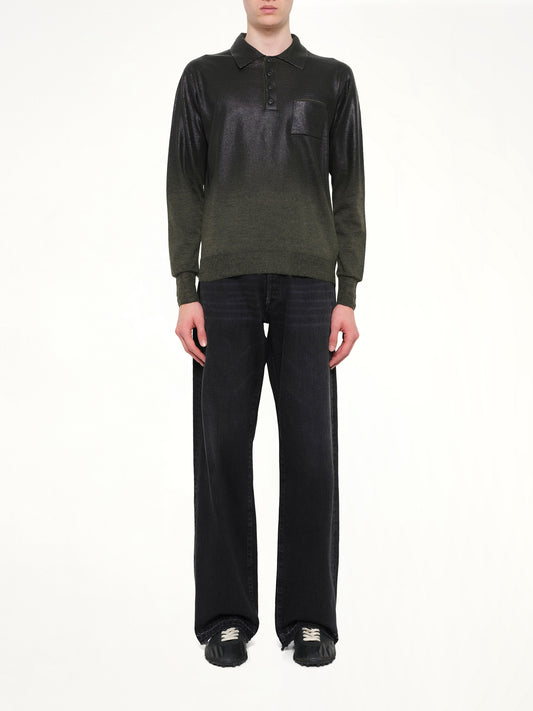 Coated Knit Polo in Green/Black