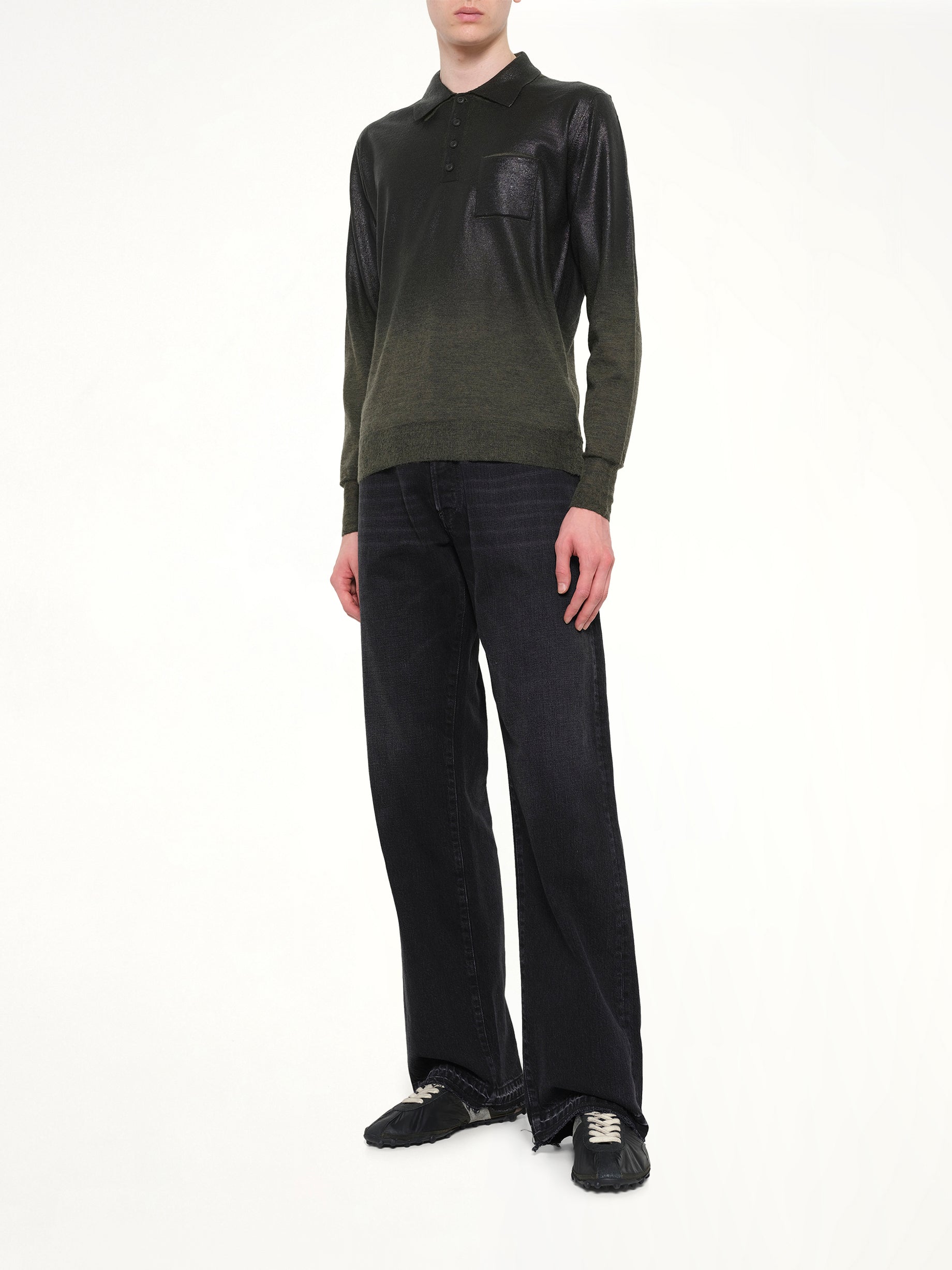 MAISON MARGIELA , Coated Knit Polo in Green/Black Full Reference from MARAIS