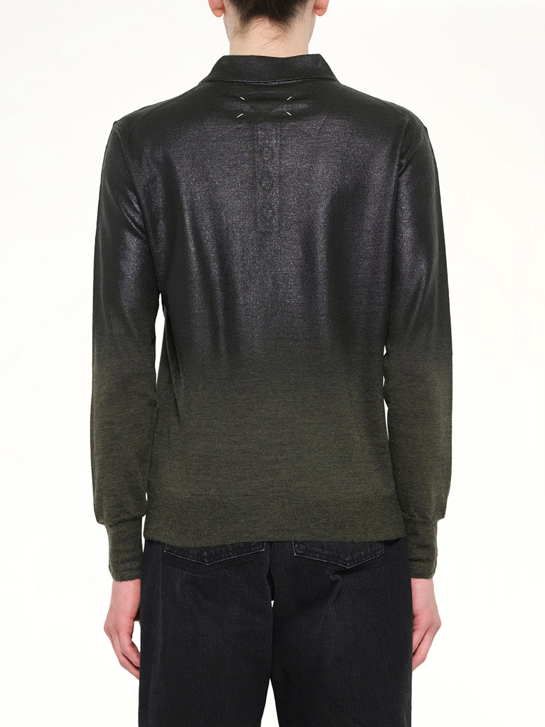 MAISON MARGIELA , Coated Knit Polo in Green/Black Back View from MARAIS