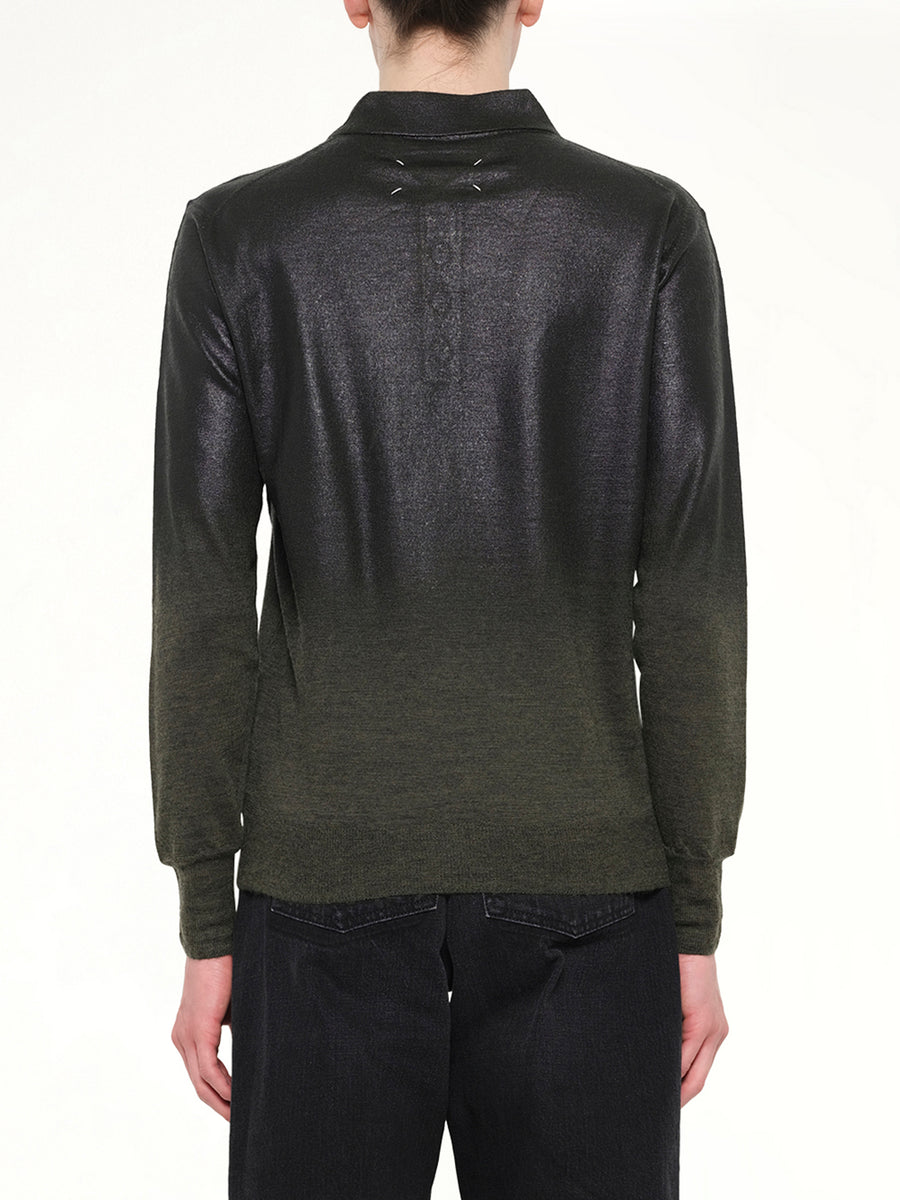 Coated Knit Polo in Green/Black
