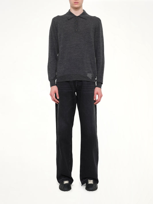 Knit Polo in Medium Grey