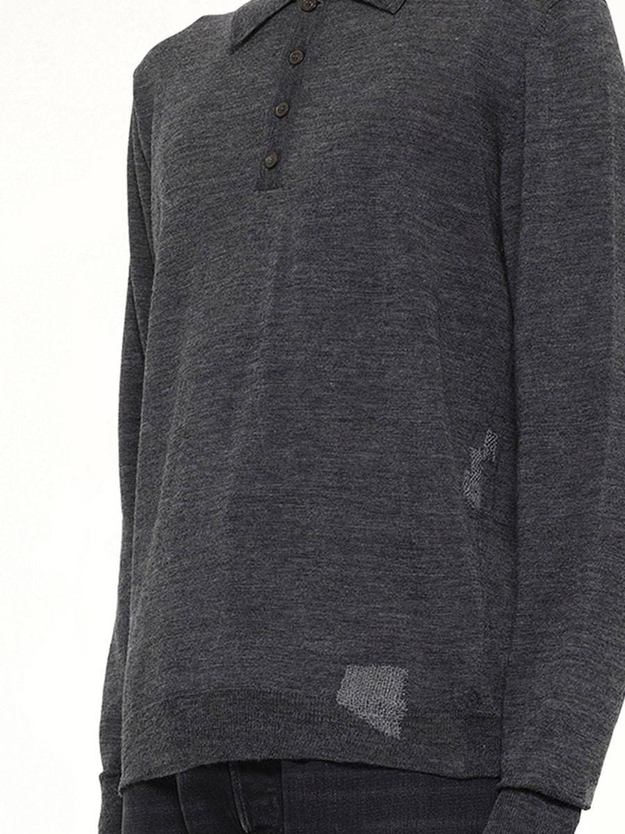 Knit Polo in Medium Grey