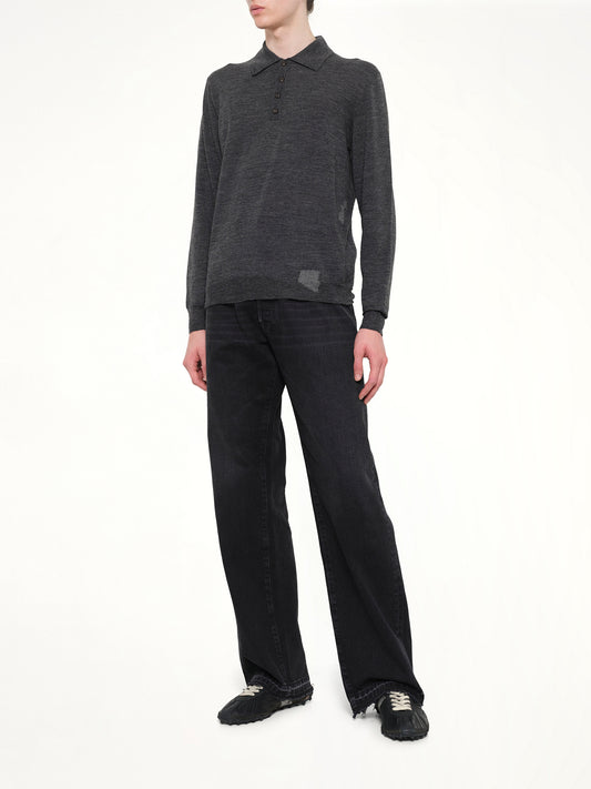 Knit Polo in Medium Grey