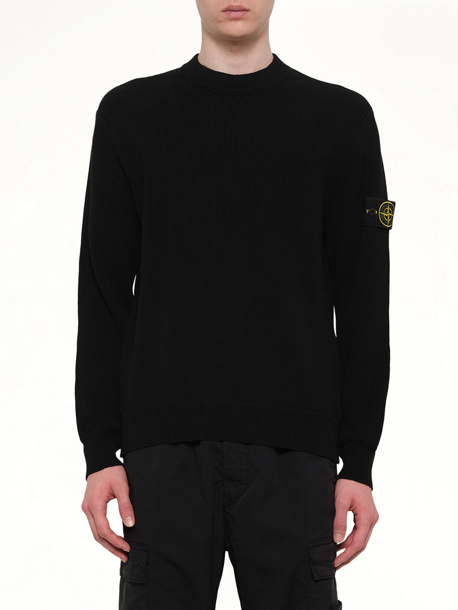 5100154 Ribbed Cotton Crewneck Sweater in Black