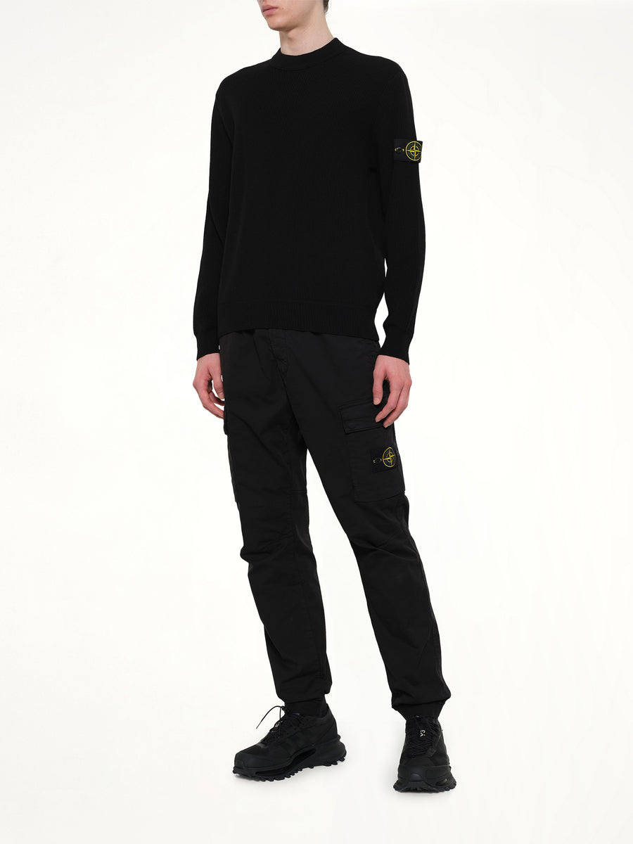 5100154 Ribbed Cotton Crewneck Sweater in Black
