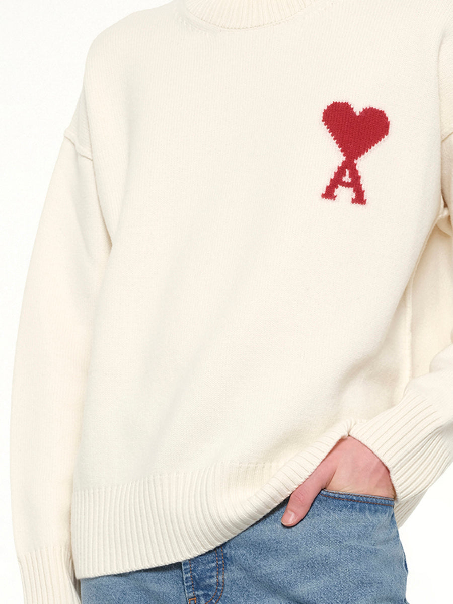 Contrasted Ami De Coeur Funnel Neck Sweater in Off White