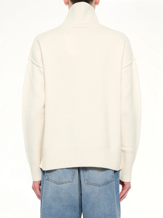 Contrasted ADC Funnel Neck Sweater in Cream