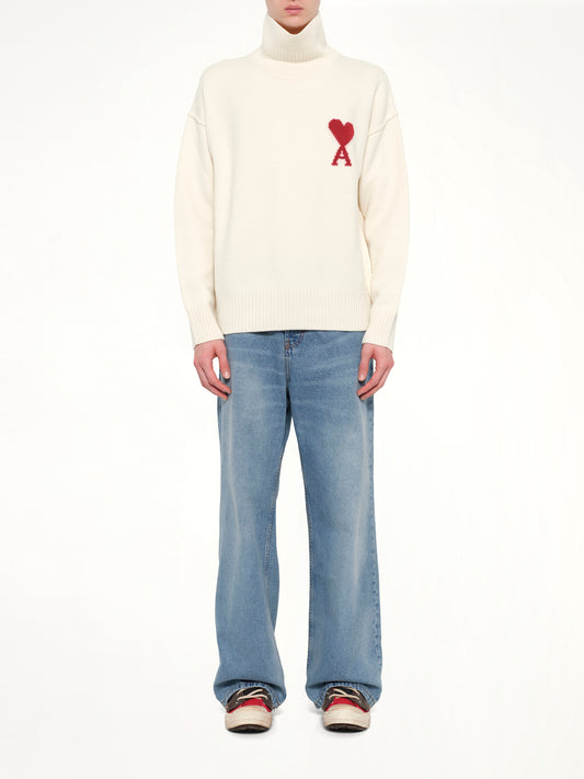 Contrasted ADC Funnel Neck Sweater in Cream