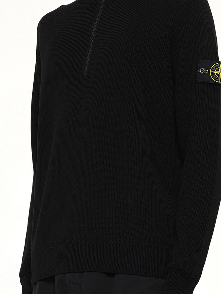 5100124 Ribbed Cotton Half-Zip Sweater in Black