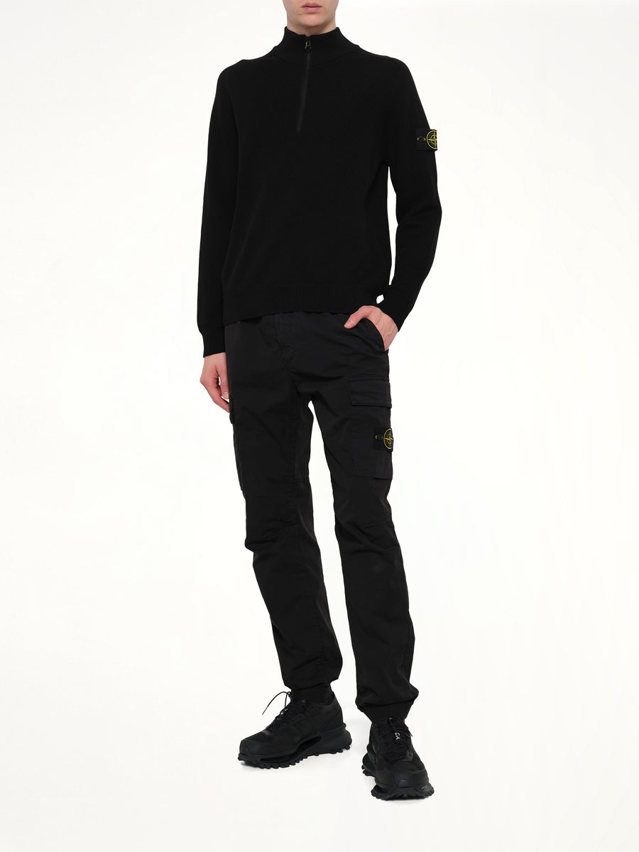 5100124 Ribbed Cotton Half-Zip Sweater in Black
