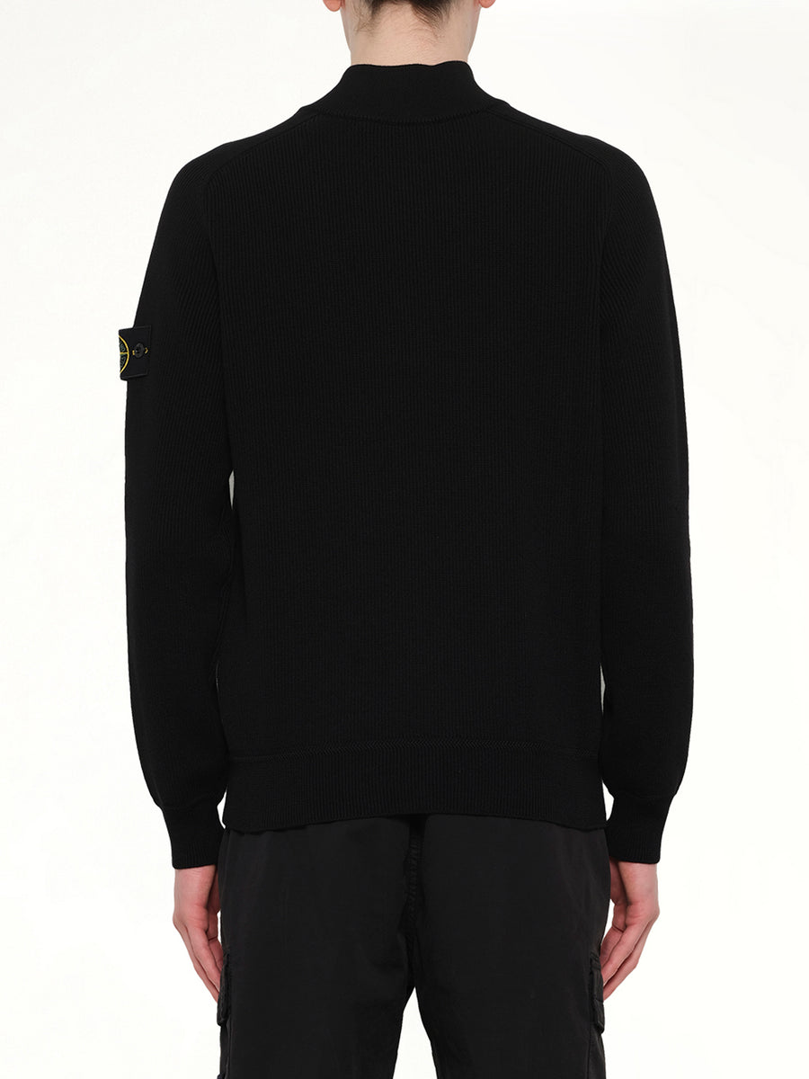 5100124 Ribbed Cotton Half-Zip Sweater in Black