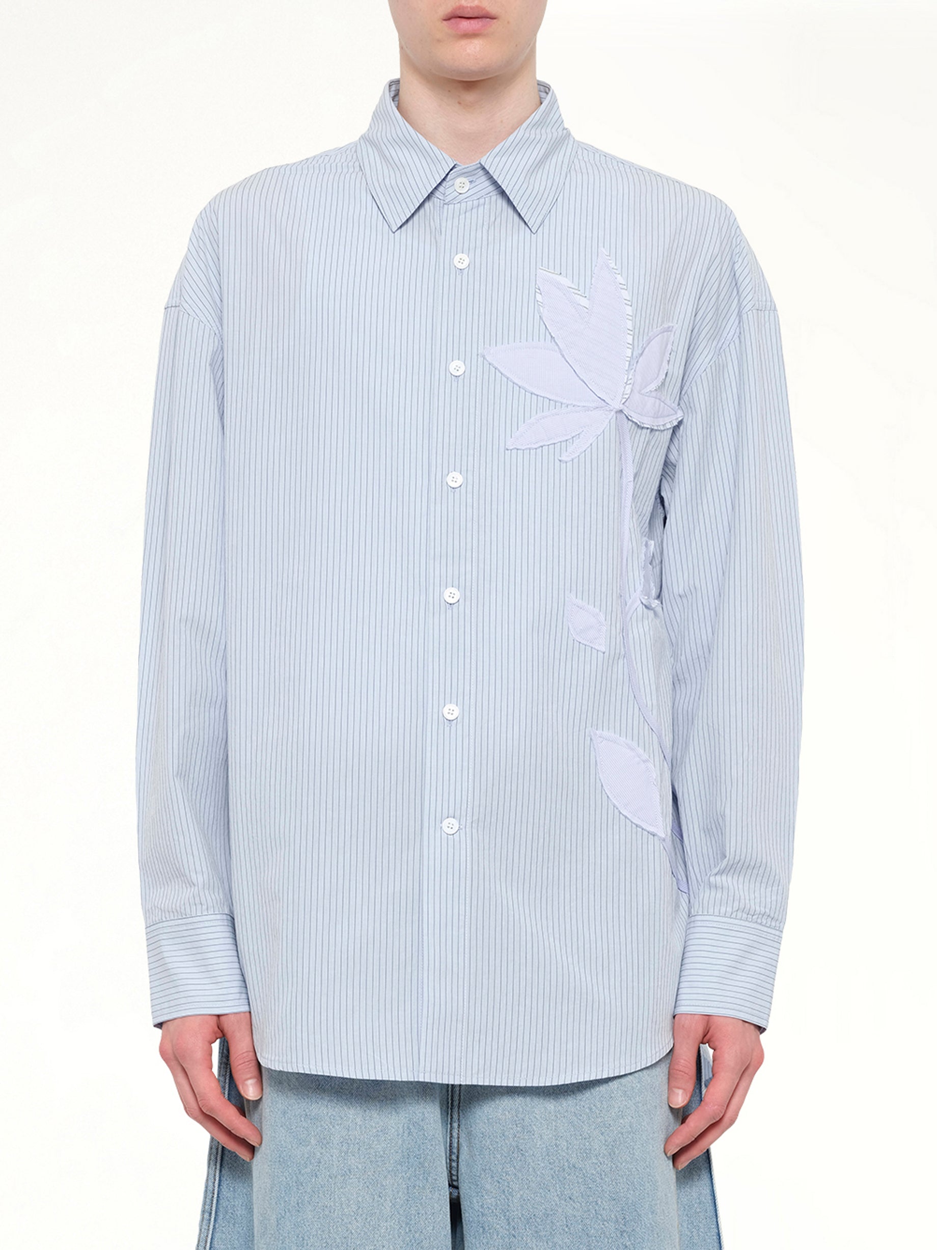 Plants Patched Shirt in Blue Stripe