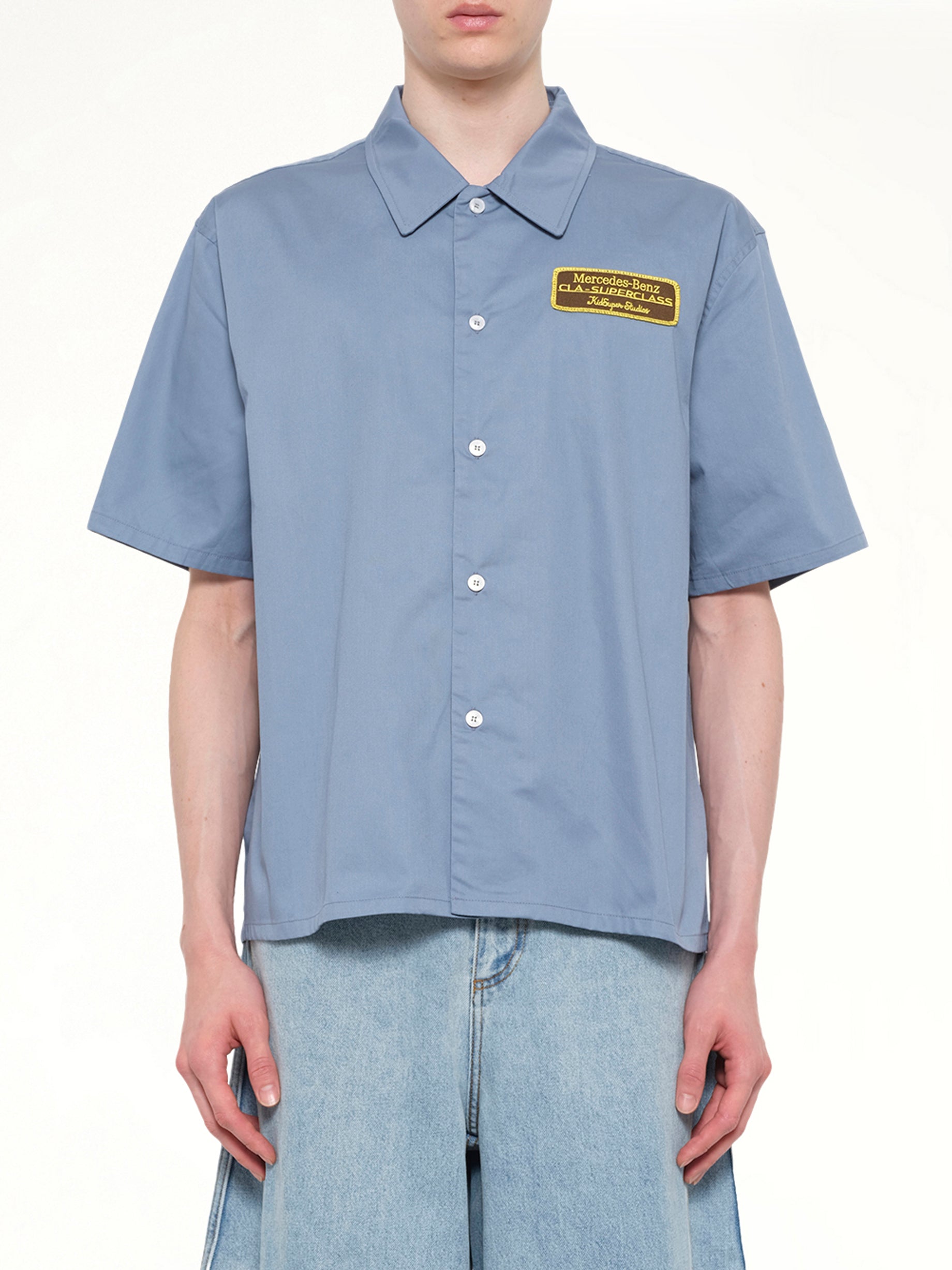 Kidsuper X Mercedes Benz Cropped Work Shirt in Blue
