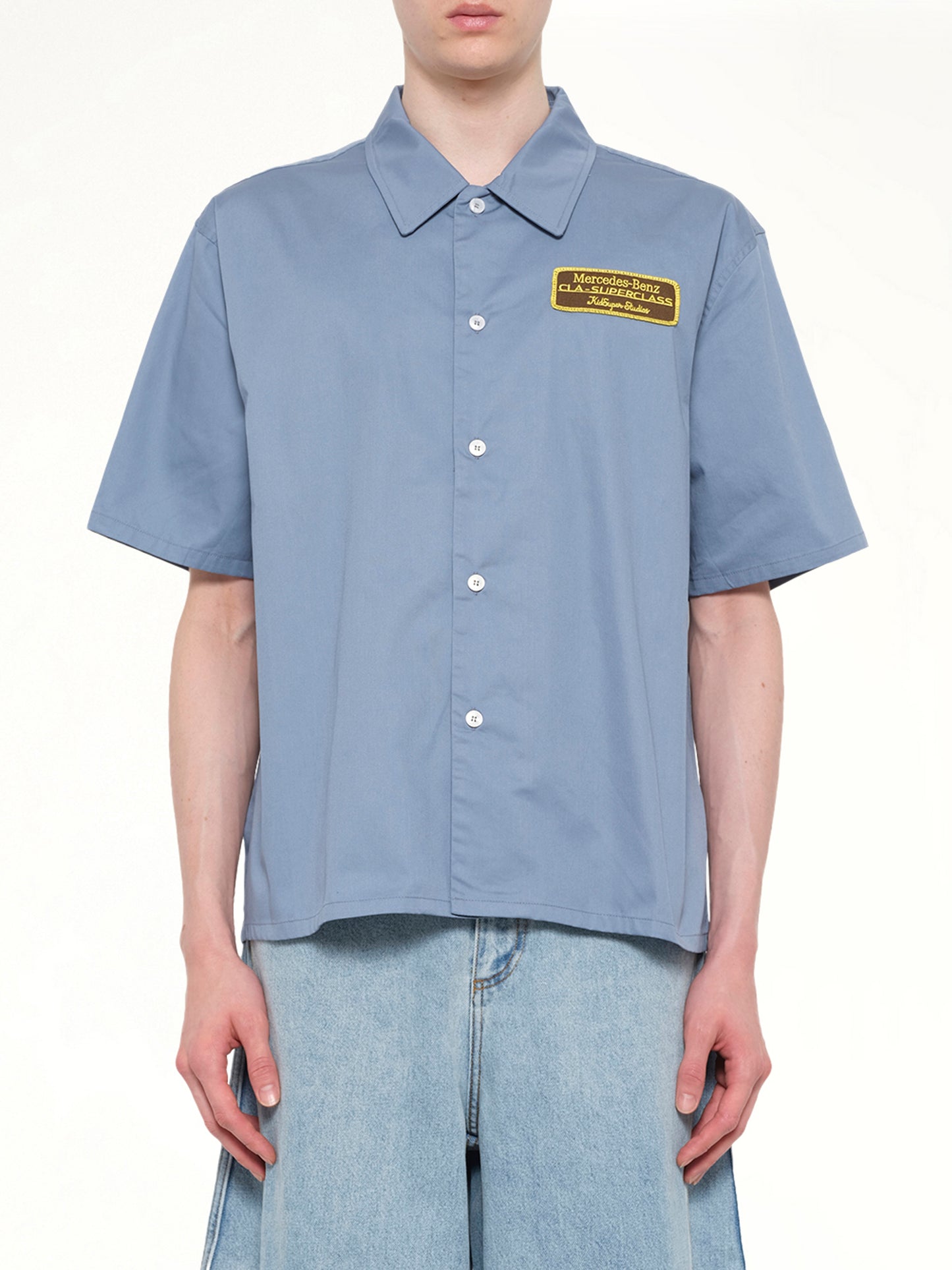 Kidsuper X Mercedes Benz Cropped Work Shirt in Blue