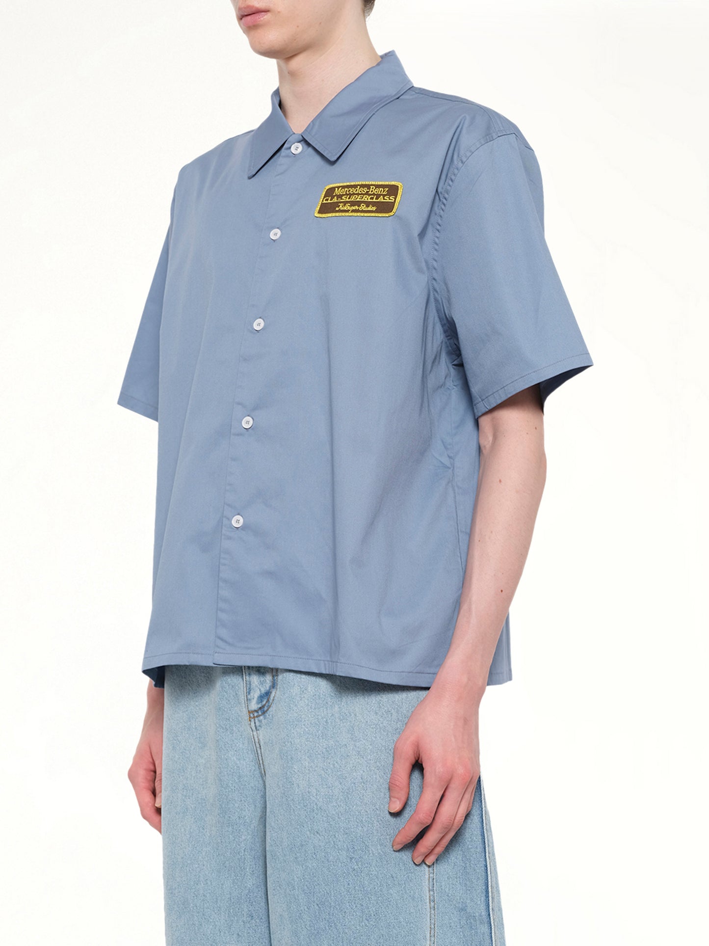 Kidsuper X Mercedes Benz Cropped Work Shirt in Blue