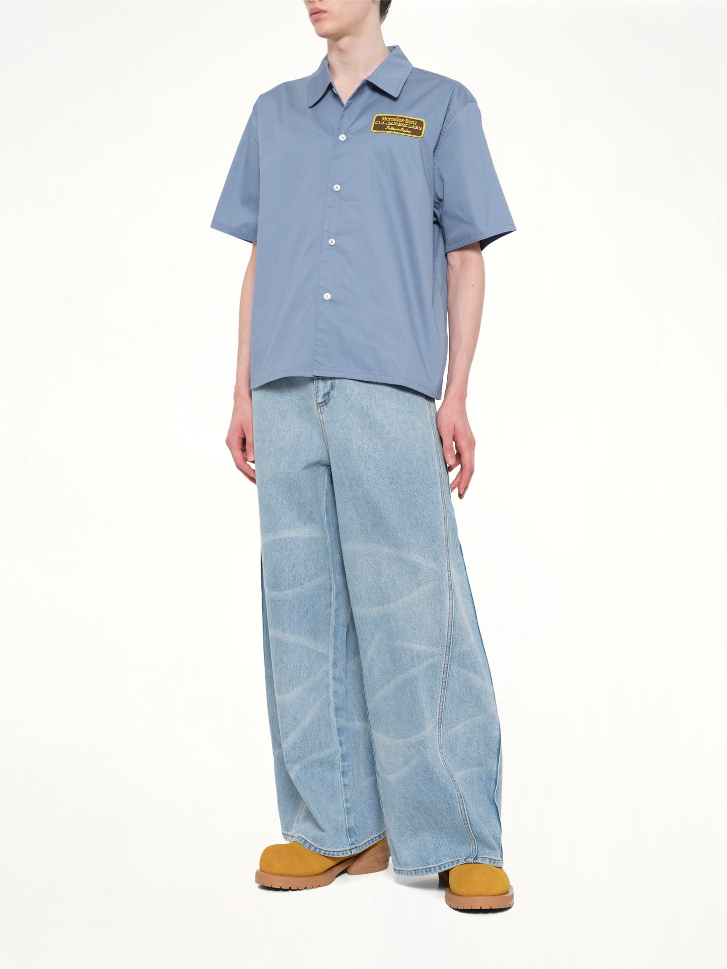 Kidsuper X Mercedes Benz Cropped Work Shirt in Blue