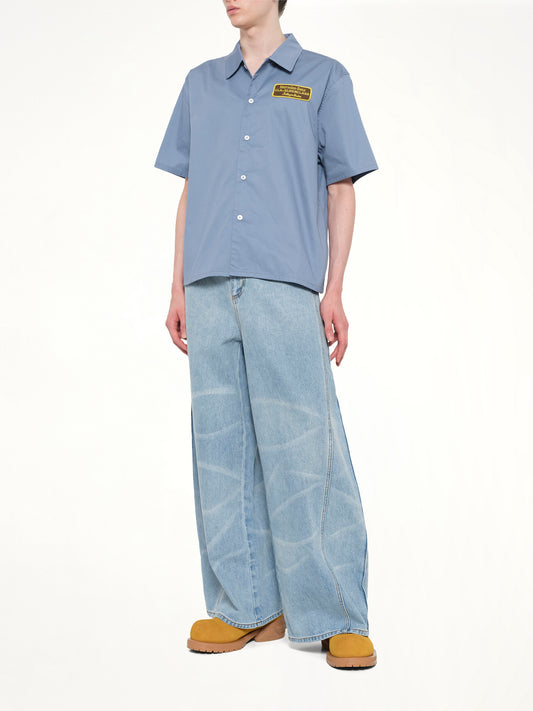 Kidsuper X Mercedes Benz Cropped Work Shirt in Blue