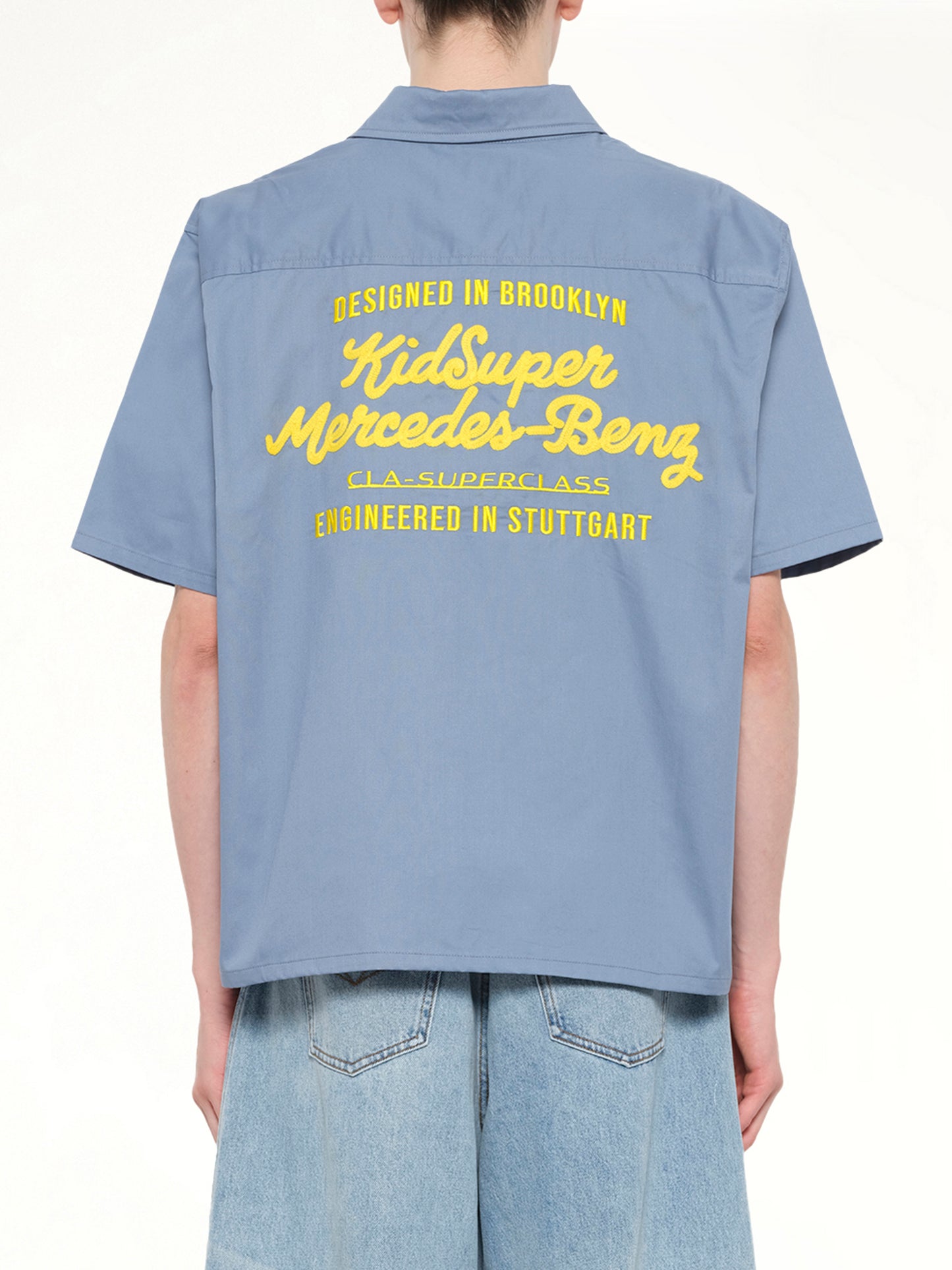 Kidsuper X Mercedes Benz Cropped Work Shirt in Blue