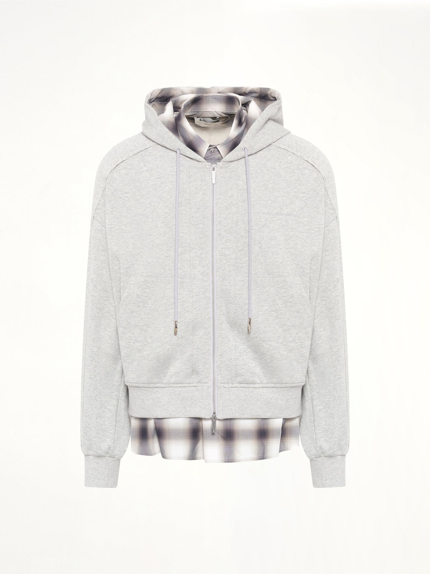 2 in 1 Zip Hoodie with Check in Grey