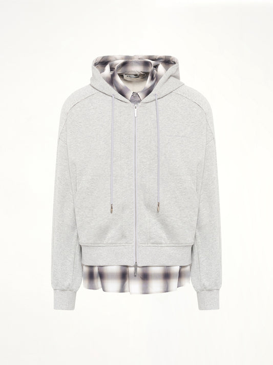 2 in 1 Zip Hoodie with Check in Grey