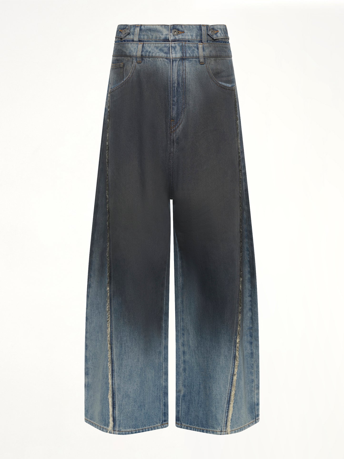 Double Waist Gradient Denim Trousers in Blue/Black