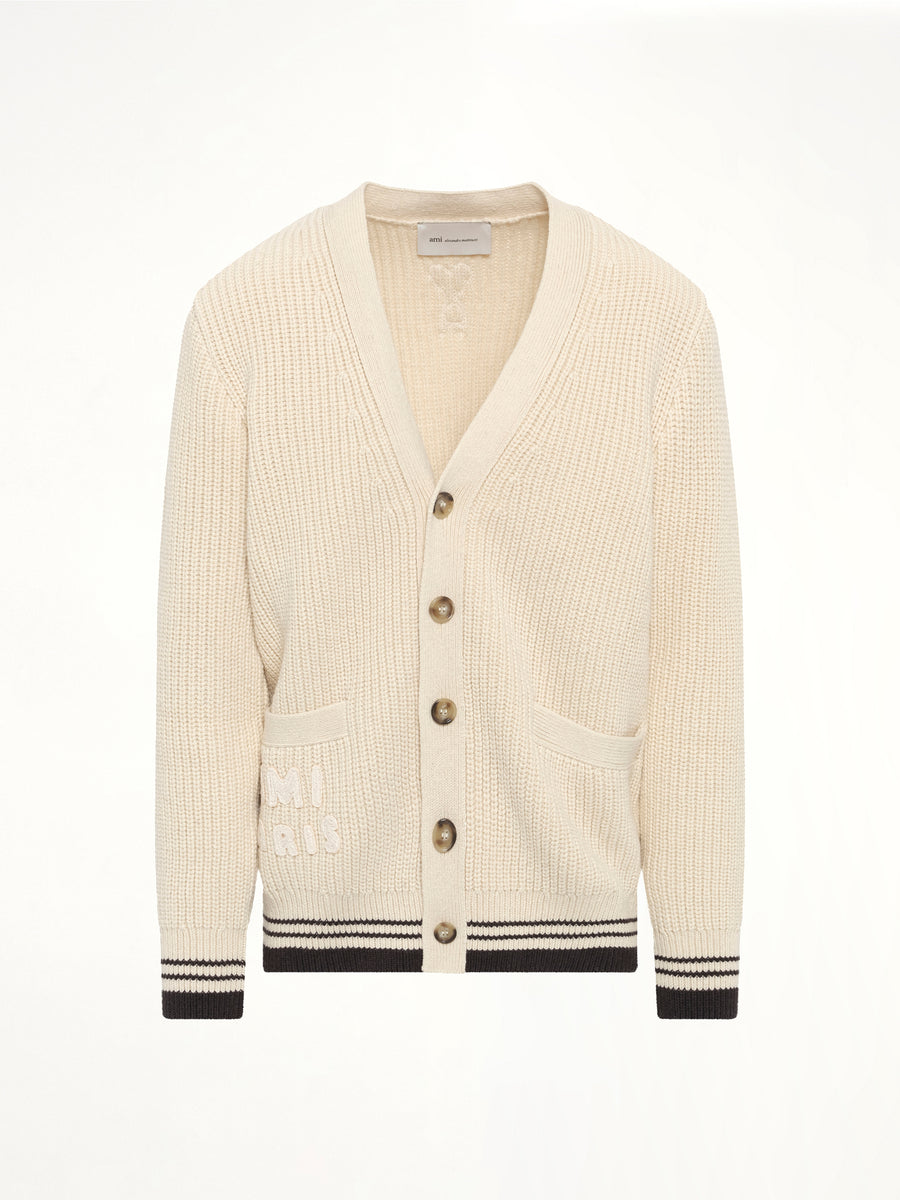 Cardigan with ADC and Ami Paris Patch in Off White