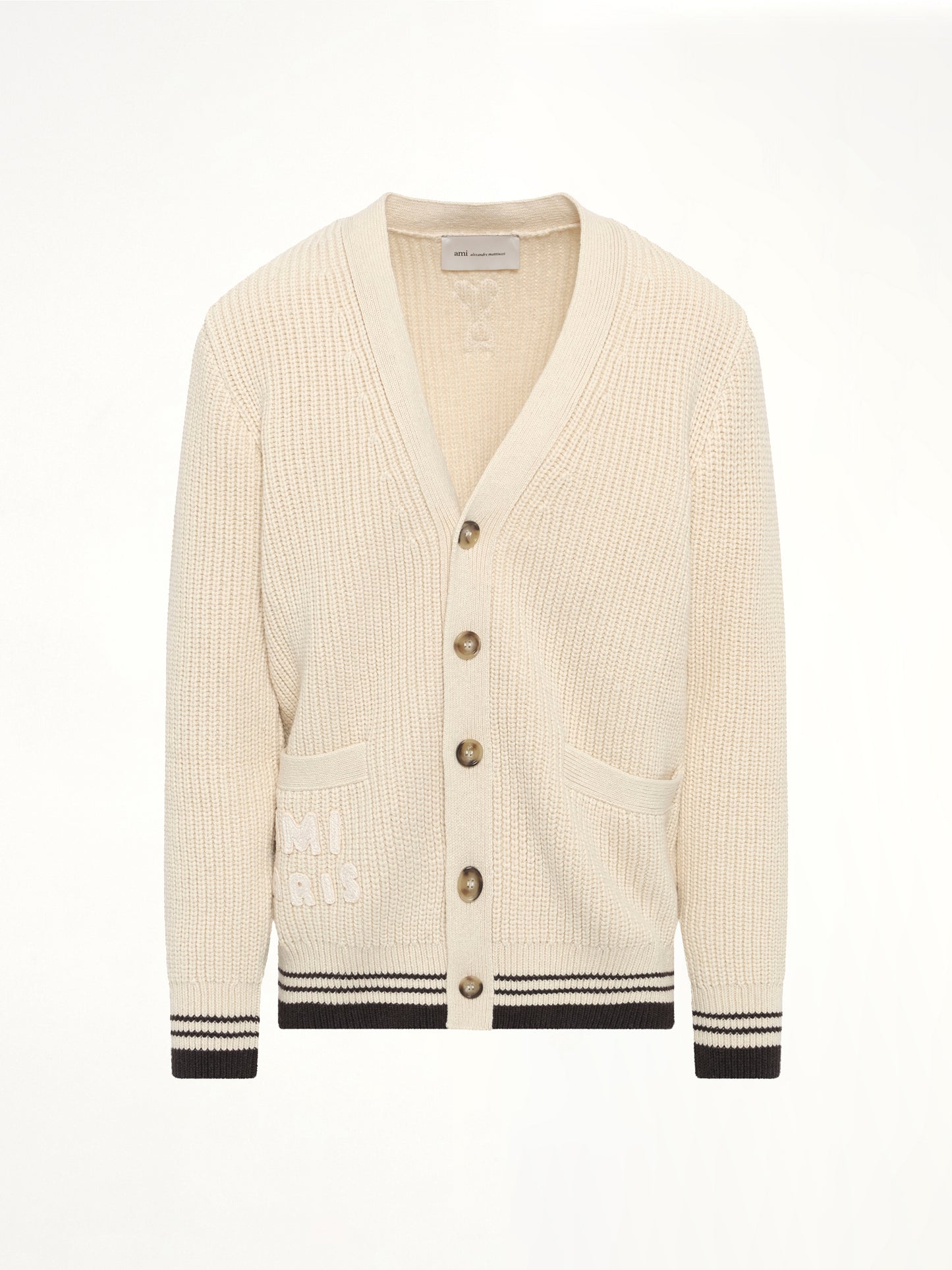 Cardigan with ADC and Ami Paris Patch in Cream