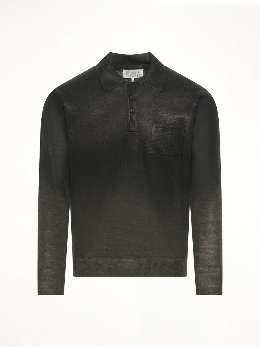 Coated Knit Polo in Green/Black