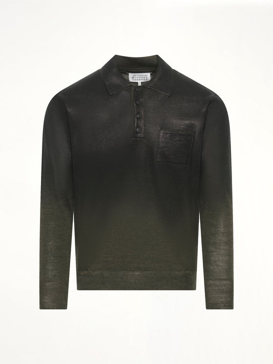 Coated Knit Polo in Green/Black