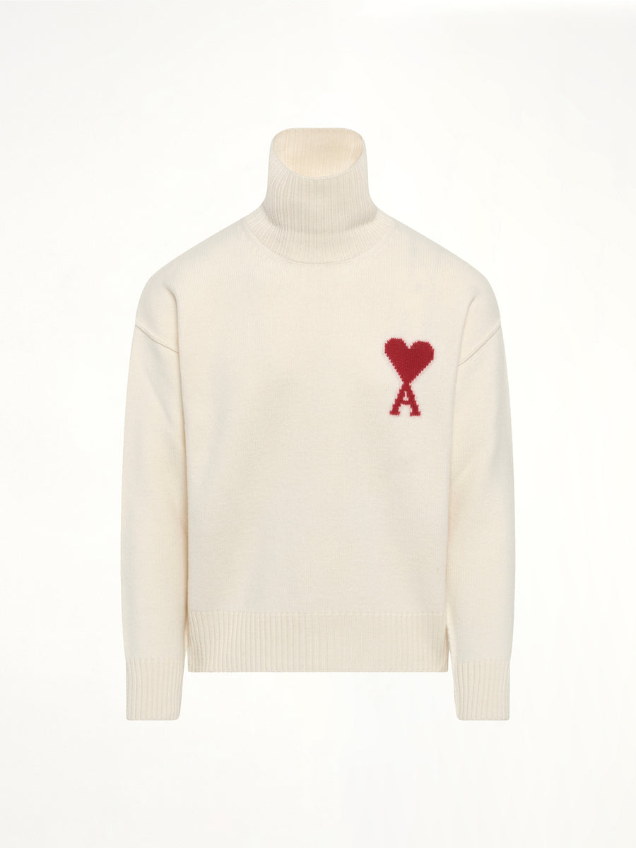 Contrasted Ami De Coeur Funnel Neck Sweater in Off White