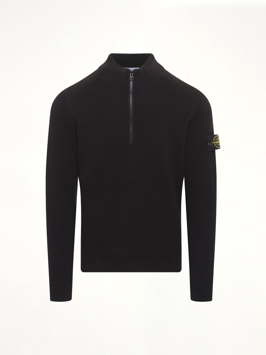 5100124 Ribbed Cotton Half-Zip Sweater in Black