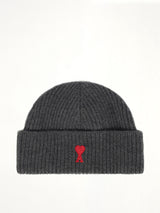 Beanie With Contrasted Ami De Coeur in Grey
