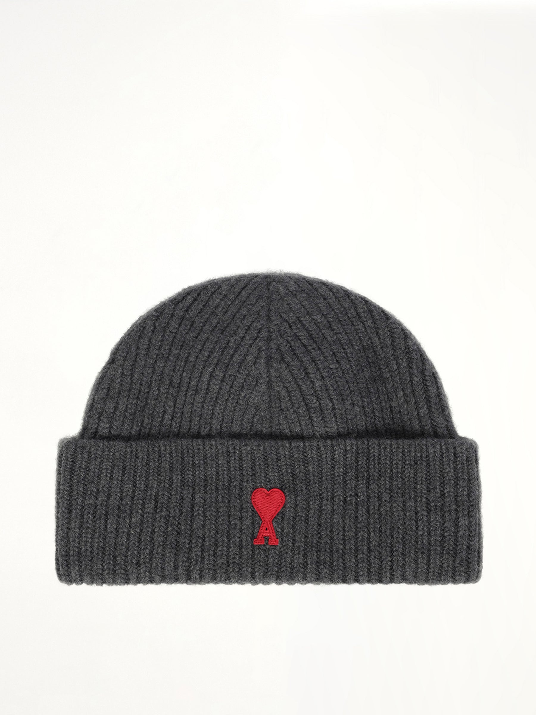 Beanie With Contrasted Ami De Coeur in Grey
