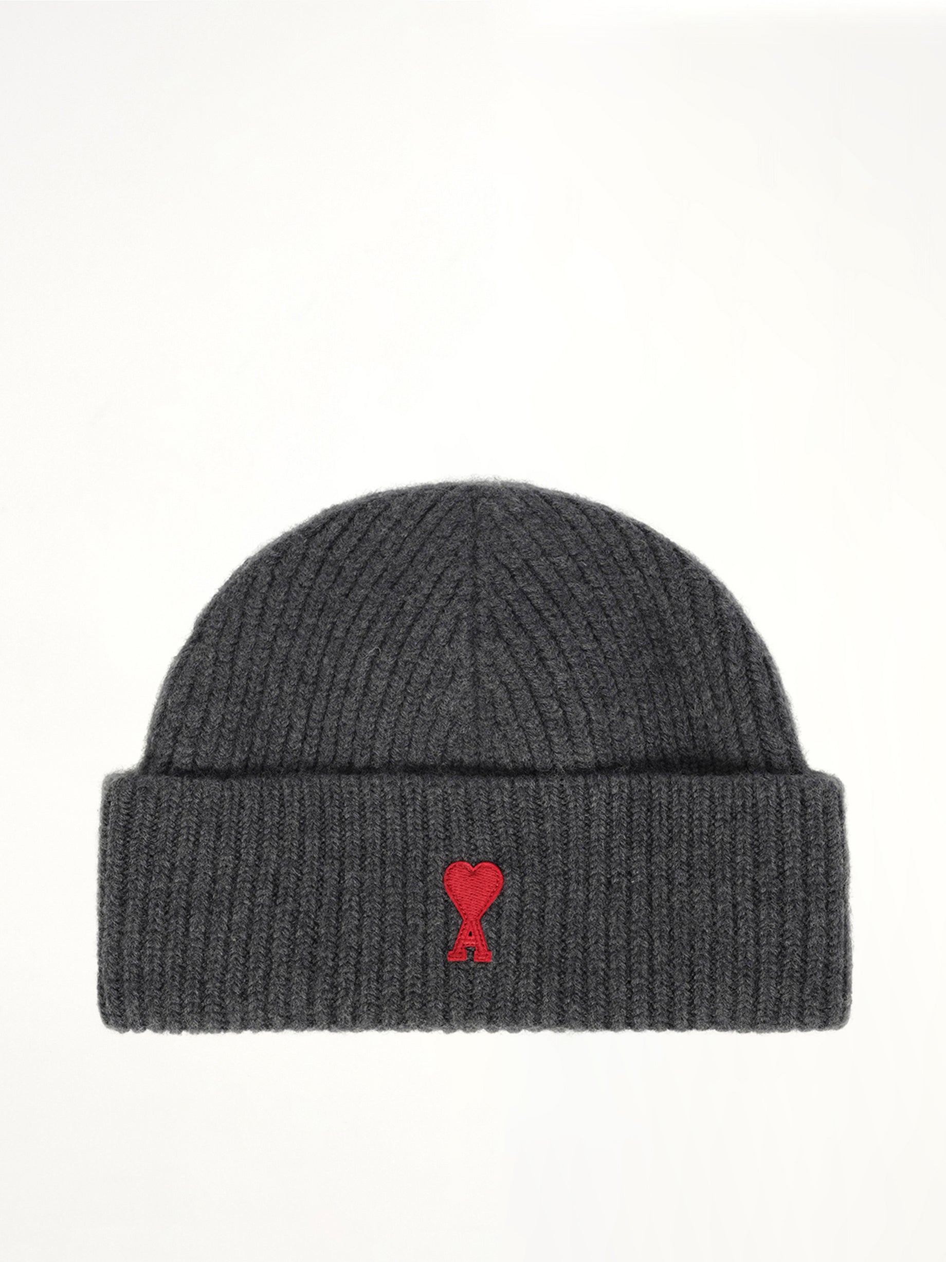 Beanie With Contrasted Ami De Coeur in Grey
