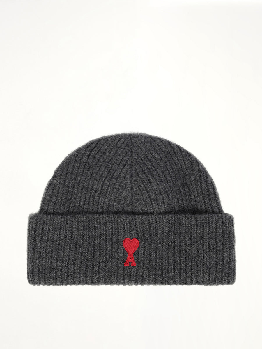 Beanie With Contrasted Ami De Coeur in Grey