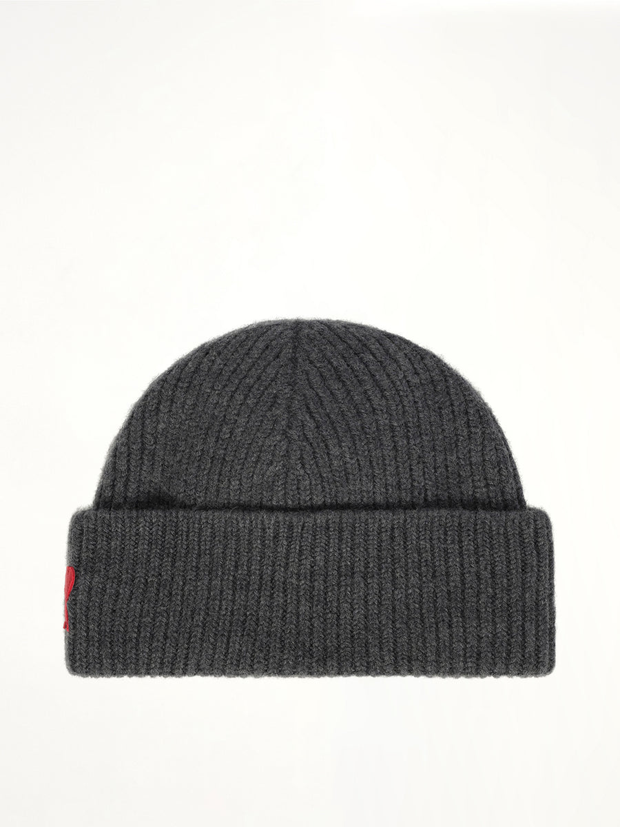 Beanie With Contrasted Ami De Coeur in Grey