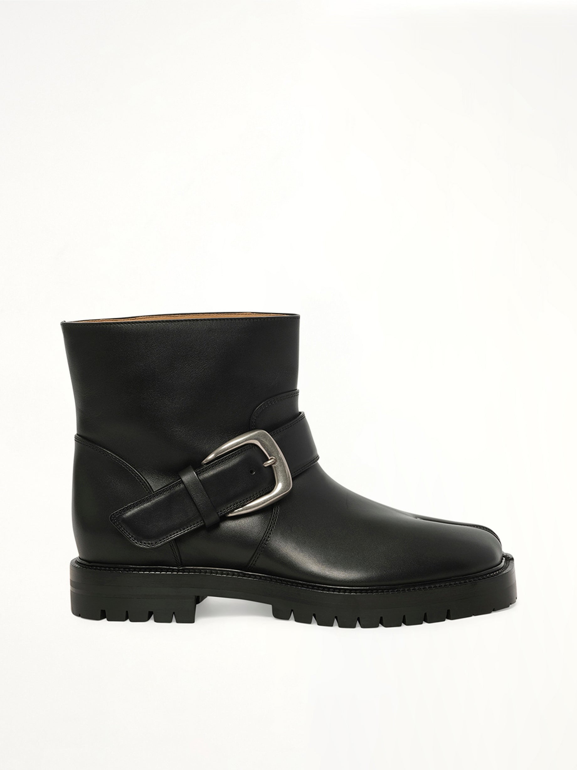 Tabi County Buckle Ankle Boots in Black Side View | MAISON MARGIELA