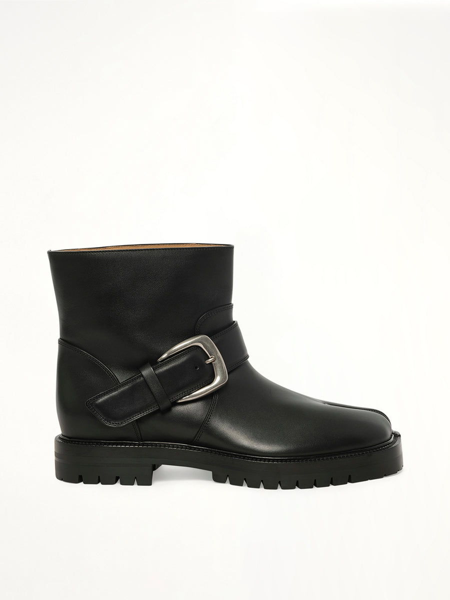 Tabi County Buckle Ankle Boots in Black Side View | MAISON MARGIELA