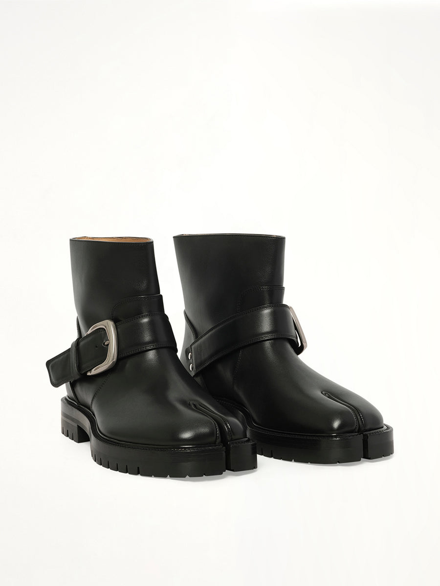 Tabi County Buckle Ankle Boots in Black Front View | MAISON MARGIELA